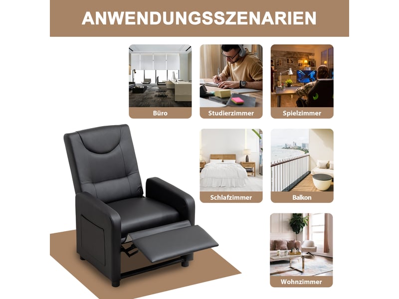  Fauteuil relax inclinable,76,5x67,5x95,5 cm,avec repose-pieds,similicuir,noir  - Conforama E