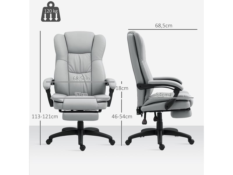  Fauteuil pivotant réglable avec repose-pieds, appui-tête, fonction massage, similicuir, 68,5 x 68,5 x 113-121 cm  - Conforama E