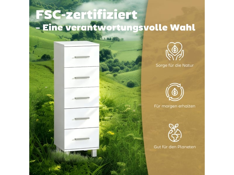  Meuble de salle de bain étroit à 5 tiroirs, unité de rangement compacte, 30 x 30 x 95 cm, blanc  - Conforama E