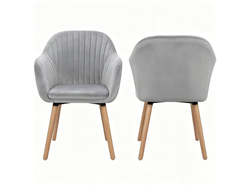  Lot de 2 chaises de salle à manger avec accoudoirs en velours gris clair  - Conforama A
