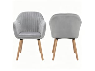 Lot de 2 chaises de salle à manger avec accoudoirs en velours gris clair