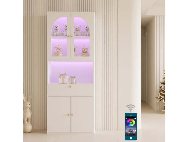  Vitrine en verre 70 x 35 x 180 cm – blanc – éclairage rgb piloté par smartphone et rangement modulable  - Conforama D