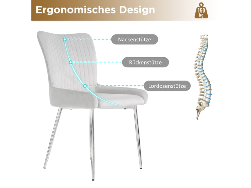  Lot de 6 chaises de salle à manger,avec pieds métal argentés,velours,gris  - Conforama E