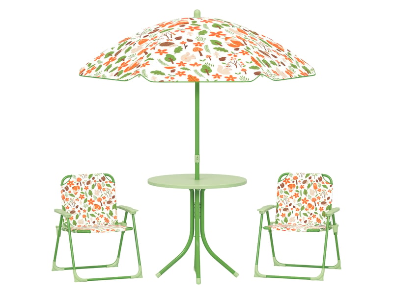  Ensemble de jardin pour enfants de 2 à 5 ans comprenant une table ronde, 2 chaises pliantes et un parasol, vert  - Conforama A
