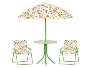 Ensemble de jardin pour enfants de 2 à 5 ans comprenant une table ronde, 2 chaises pliantes et un parasol, vert