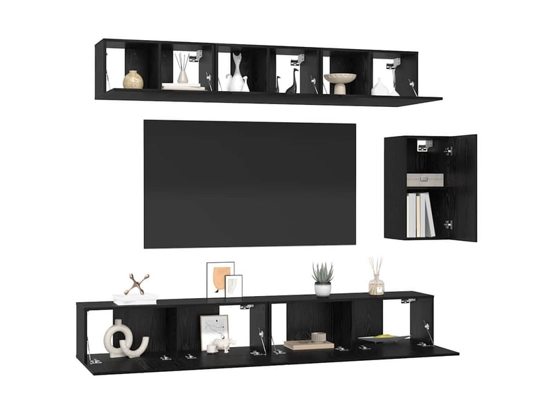  Ensemble meuble tv - banc tv - meuble de rangement 6 pcs chêne noir bois d'ingénierie  - Conforama C