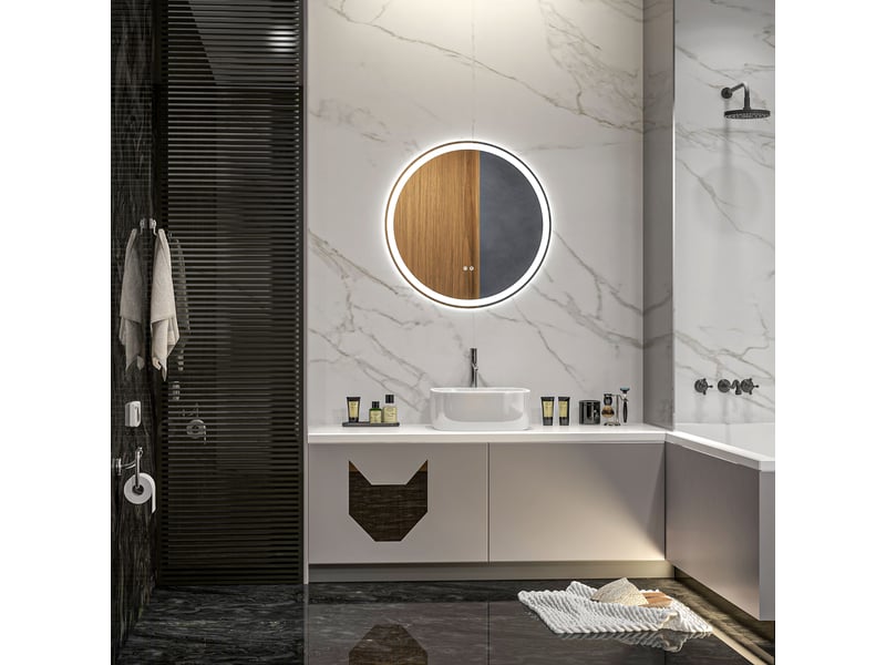 Miroir rond lumineux led de salle de bain ø 60 cm mural avec éclairage 3 couleurs interrupteur tactile 29w blanc argent - Conforama C