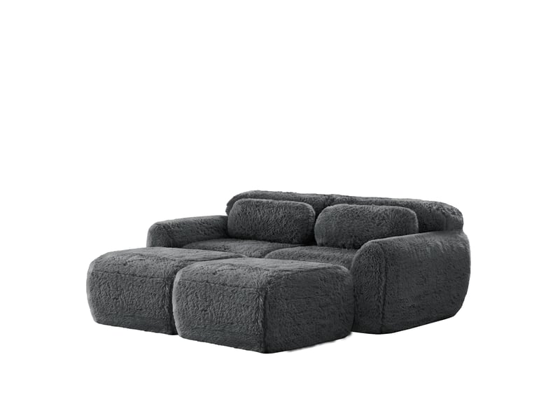  Boneless cloud sofa, tissu plush fluffy, canapé sommeil modulaire avec 2 ottomans, canapé 2 places, montage libre, confortable pour salon, gris  - Conforama A