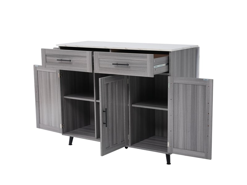 Îlot de cuisine mobile avec plateau de table rabattable, rangements et 5 roulettes, blanc et gris - Conforama A