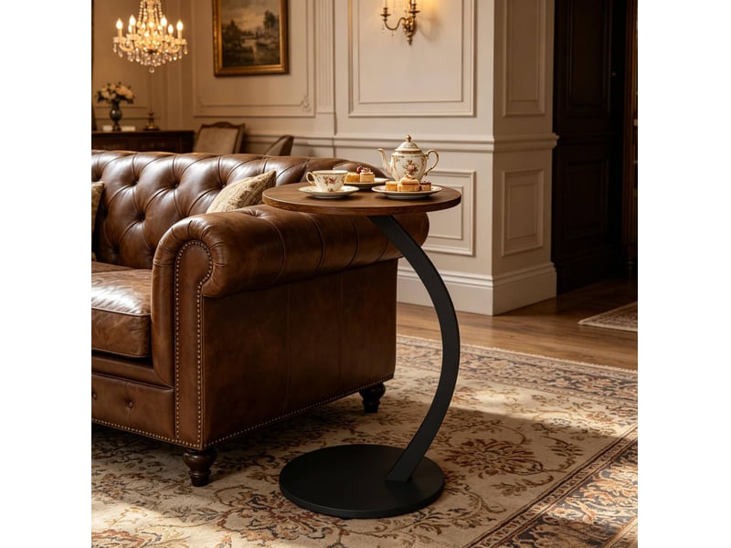  Table basse d'appoint ronde en c avec plateau fixe et patins réglables, style industriel, pour salon, noir et vintage  - Conforama D