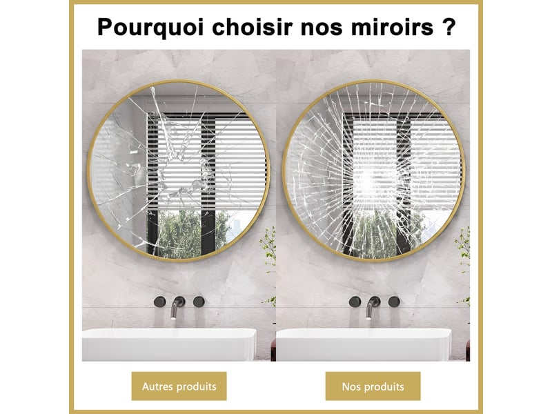  Miroir rond mural 75cm - miroir salle de bain en verre trempé incassable avec cadre aluminium - doré  - Conforama D