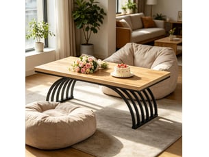 Table basse 120x60x45 cm en métal et bois noir et marron