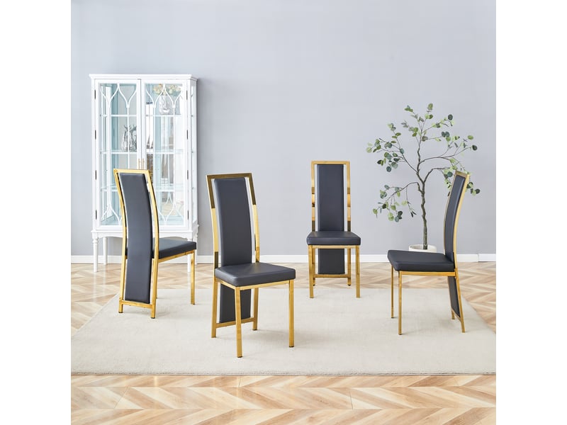 Lot de 4 chaises de salle à manger,44x42,7x109 cm,similicuir et métal doré,noir - Conforama B