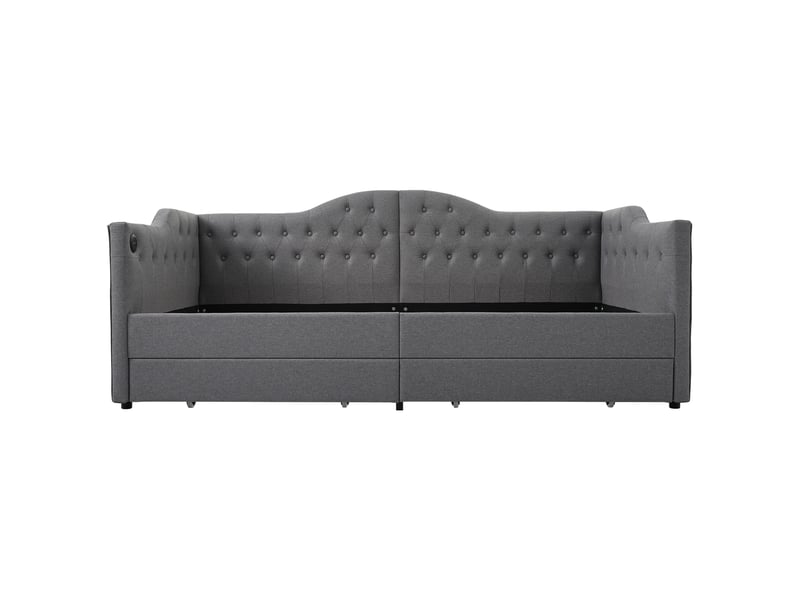 Lit coffre simple 90x200cm avec chargement usb, éclairage led, 2 tiroirs et tête de lit réglable - Conforama A