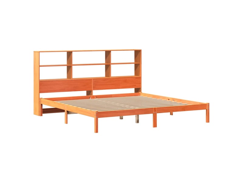 Lit double- lit adulte - lit bibliothèque sans matelas marron 200x200 cm pin massif - Conforama B