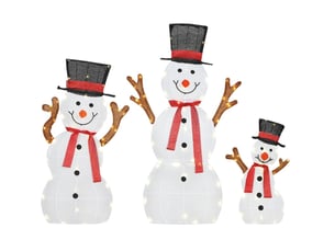 Lot de 3 décorations de noël bonshommes de neige led, 64 x 30 x 91,5 cm, multicolore, acier, pour extérieur