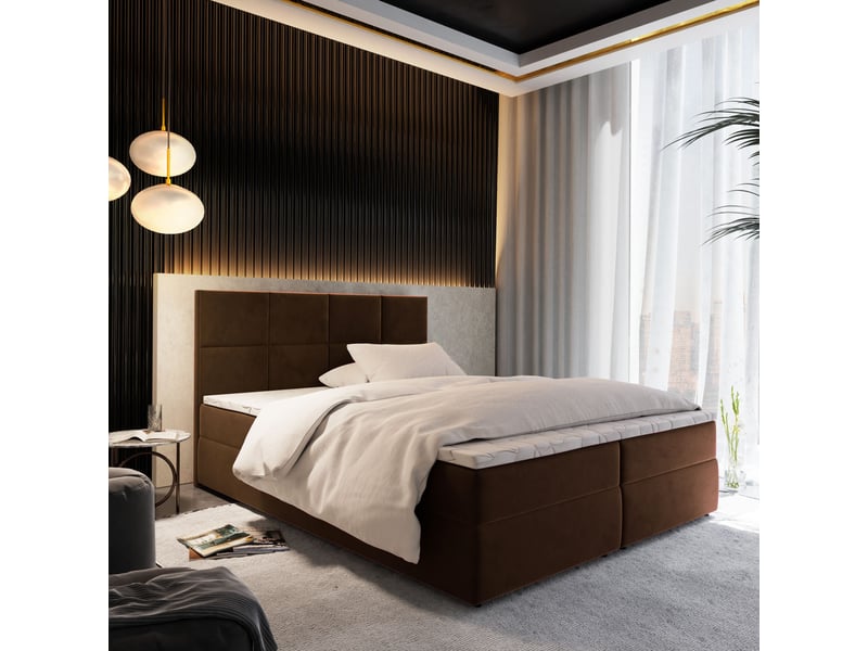  Boxspring lena 200x200 cm, lit complet avec matelas, marron  - Conforama B