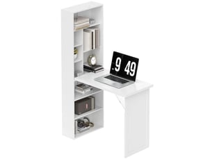 Bureau pliable avec bibliothèque et tableau blanc blanc 98x51x153 cm