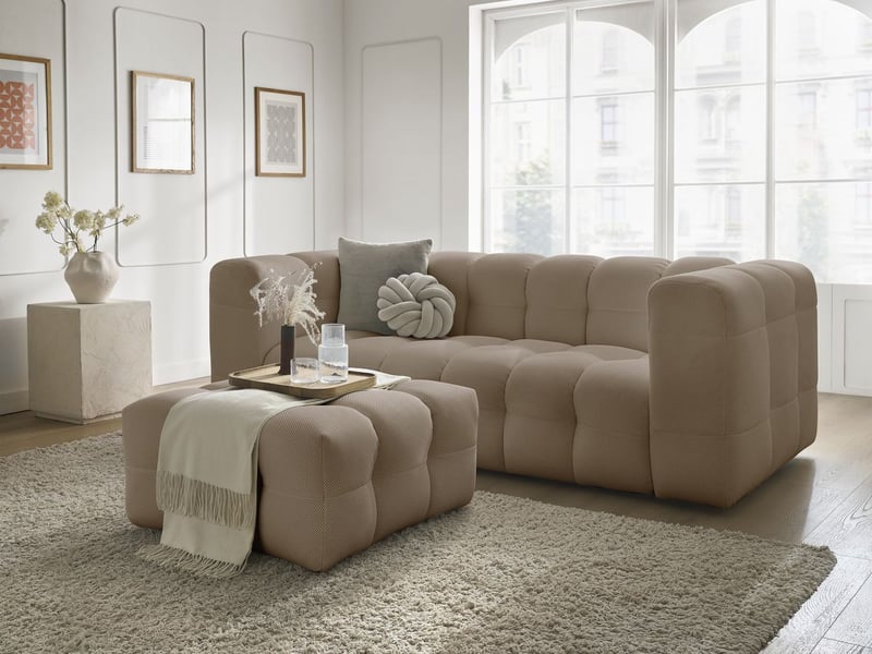  Bobochic canapé droit fixe 3 places cloud tissu mesh avec pouf taupe CLOUD - Conforama B