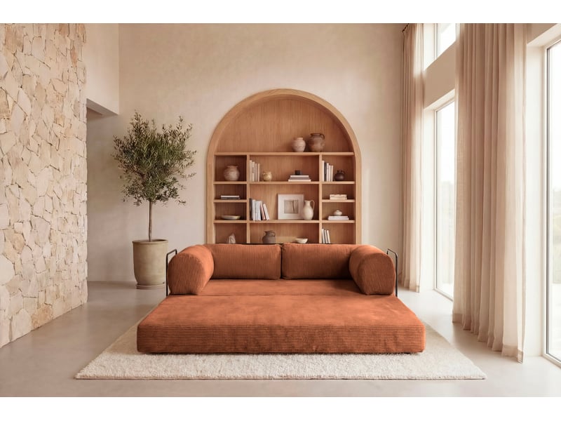  Cosima - canapé droit convertible petit velours côtelé 3 places terracotta  - Conforama E