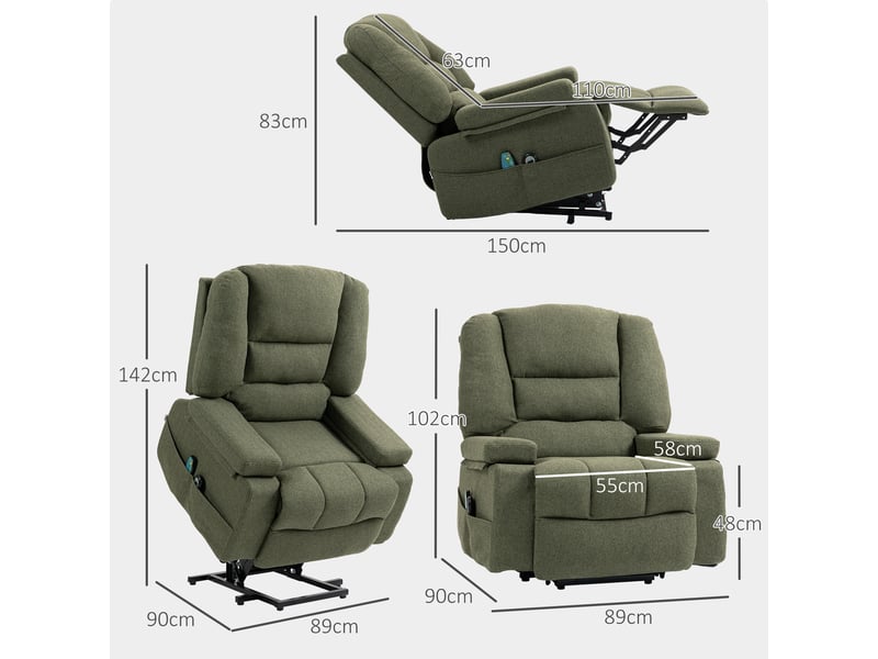  Fauteuil de massage, fauteuil de relaxation, lin (polyester), 97x90x102cm, vert  - Conforama E