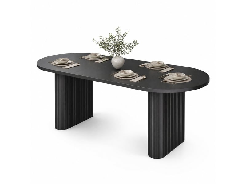  Table à manger ovale extensible 120-160x80x75,5 cm noire en mdf et métal  - Conforama A