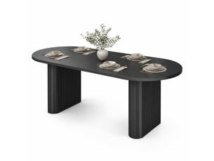 Table à manger ovale extensible 120-160x80x75,5 cm noire en mdf et métal
