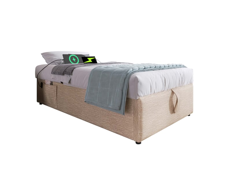 Lit coffre 90x200 avec usb et type-c, sans tête de lit, beige naturel evryae