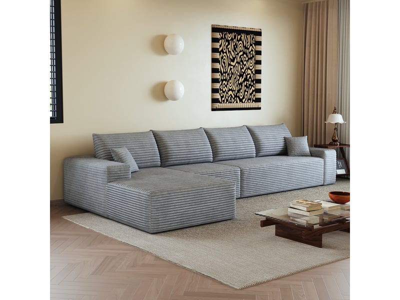  Canapé d'angle modulaire avec méridienne en l 340 cm velours côtelé gris sans montage  - Conforama B