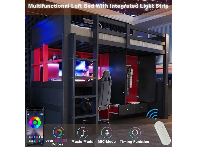  Table à manger, 205x100,5x174 cm, éclairage led, ports de charge, bicolore, poids 90 kg cao-LDB00575AAB-conf-NEW - Conforama W