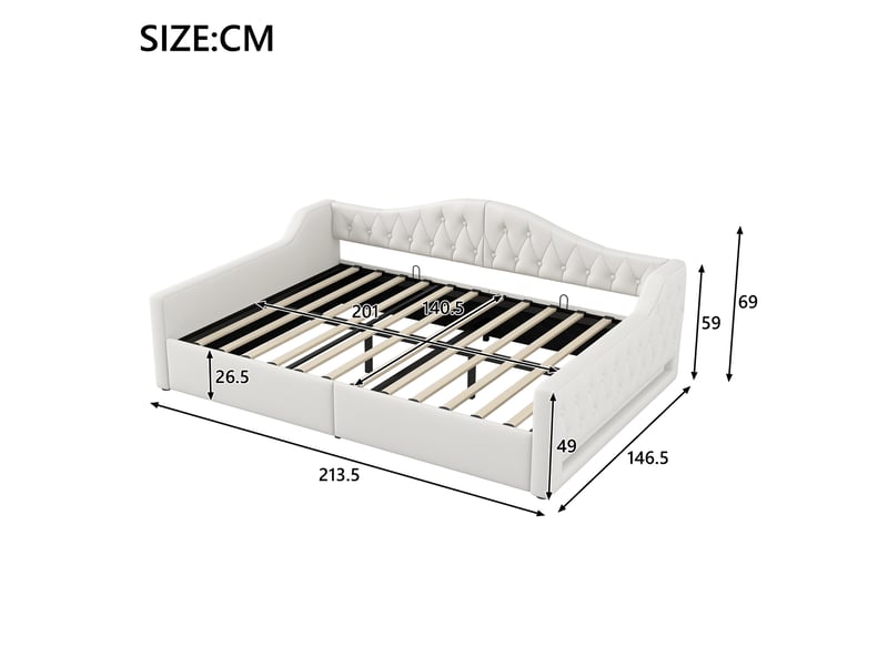  Lit banquette beige 140x200 cm, led 7 couleurs, rangement sous le couchage, revêtement en lin et dossier rembourré  - Conforama C