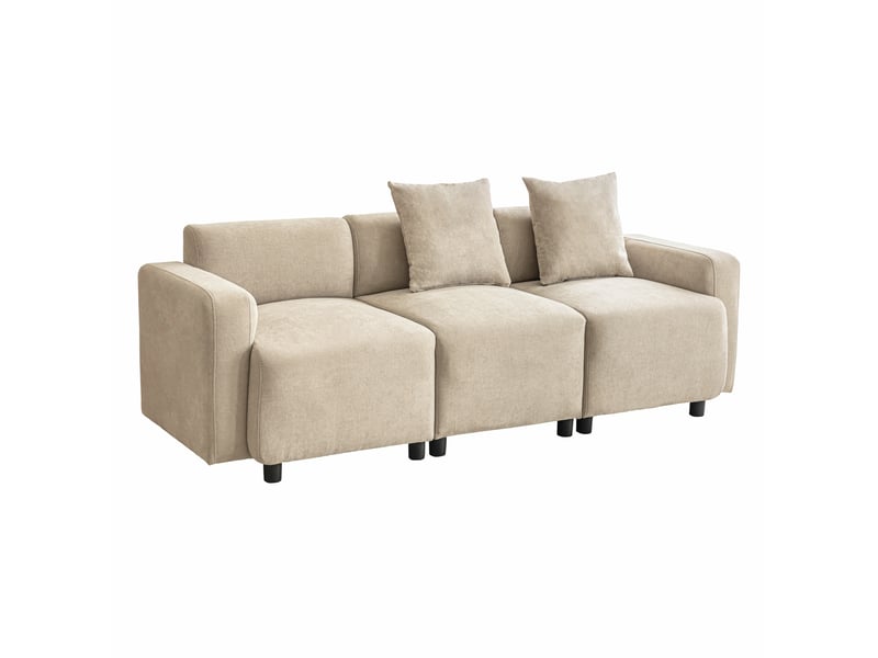  Canapé 211x67x71 cm, 3 à 4 places, assise large, dossier haut, chenille beige  - Conforama A