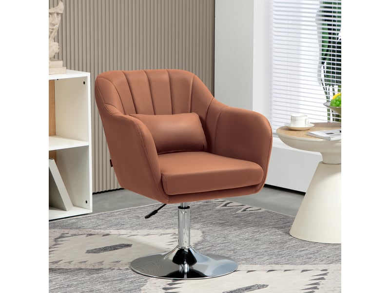  Fauteuil de salon coussins lombaires hauteur réglable pivotant 360° piètement en métal marron  - Conforama C