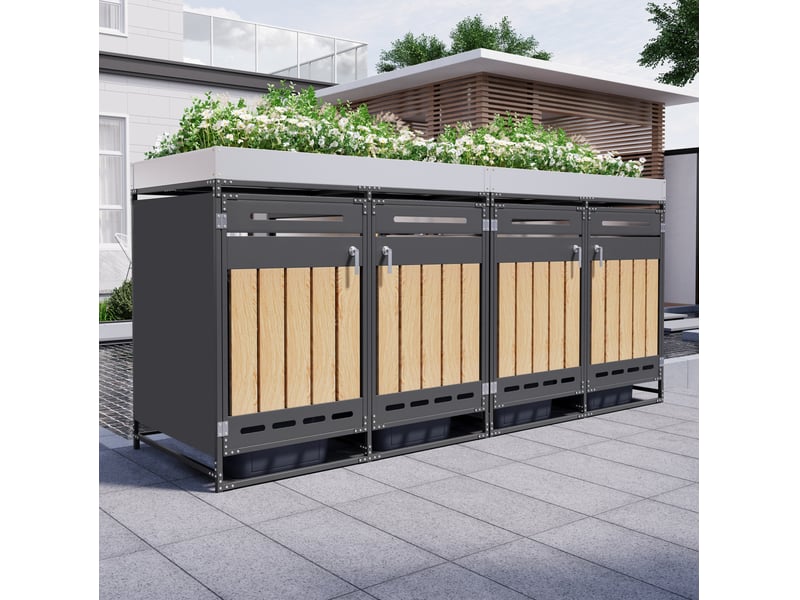 Abri pour 4 bacs à déchets 274x79x125 cm – noir – jardinière intégrée et ventilation sécurisée - Conforama E
