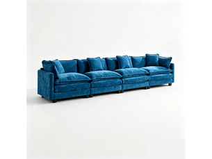 Canapé 4 places en chenille bleu, canapé modulable pour salon avec coussins d'assise rembourrés double couche ,pouf non inclus