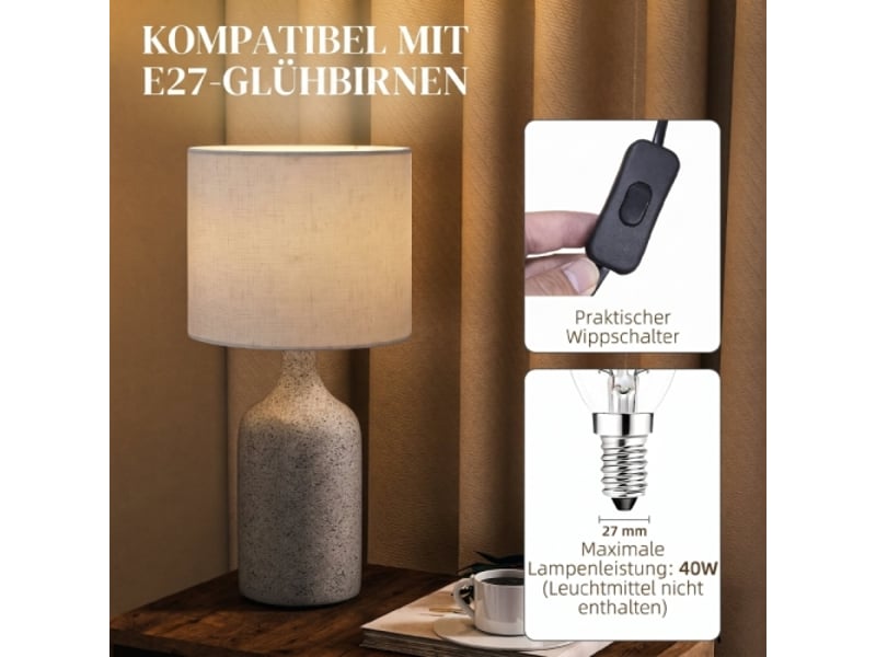  Lampe de table en céramique sable et beige, abat-jour en lin, 22 x 22 x 45 cm, pour chevet et bureau  - Conforama B