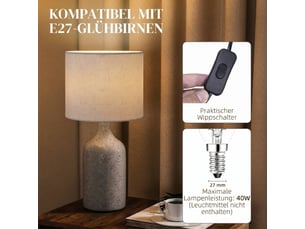 Lampe de table en céramique sable et beige, abat-jour en lin, 22 x 22 x 45 cm, pour chevet et bureau