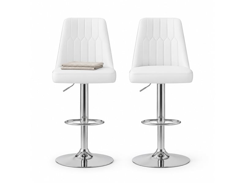 Lot de 2 tabourets de bar réglables,44x44 cm,similicuir et métal argenté,blanc - Conforama A