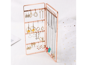 Présentoir à bijoux et boucles d’oreilles en fer, porte-bijoux de table rose doré, grand format, organisateur polyvalent pour colliers et accessoires