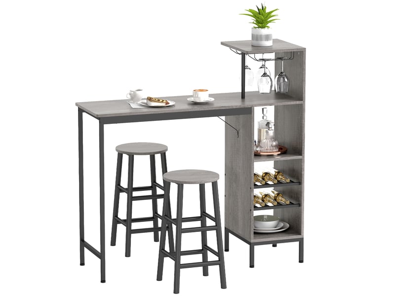  Ensemble table de bar avec tabourets, table à manger debout avec 2 chaises de bar étagères  - Conforama B