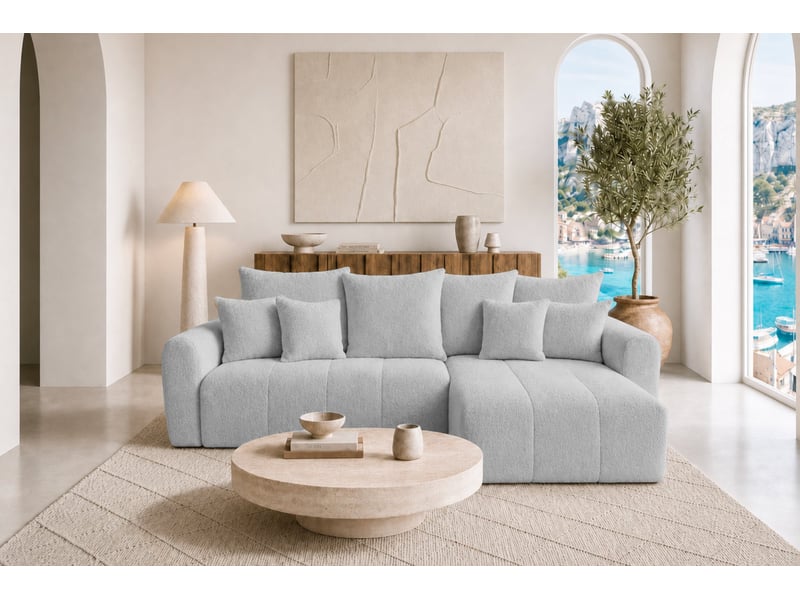  Cassis - canapé d'angle convertible tissu chenille 3 places gris clair  - Conforama D