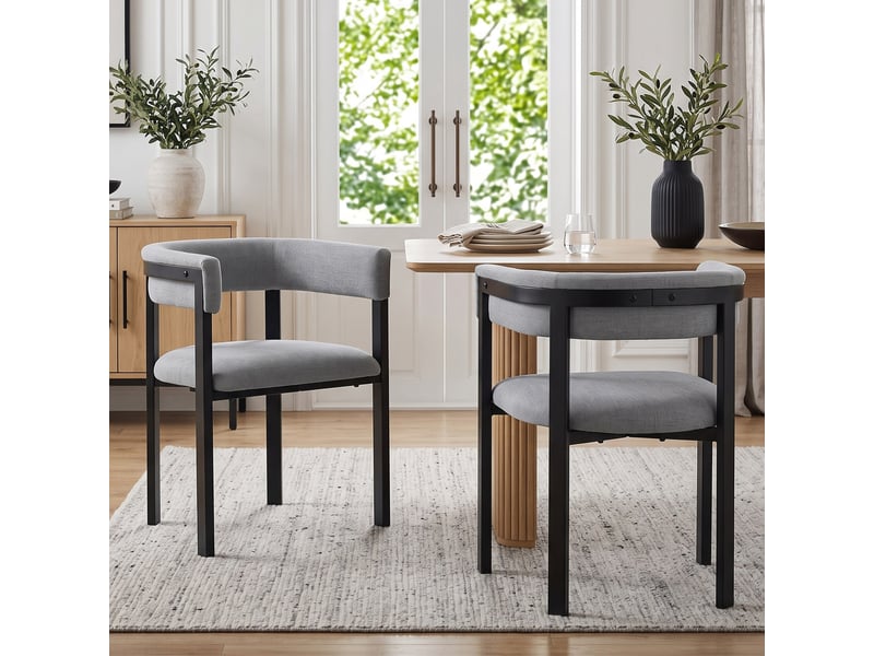  Lot de 2 chaises de salle à manger, dossier enveloppant, tissu chenille gris, moderne Jamama eleni - Conforama B