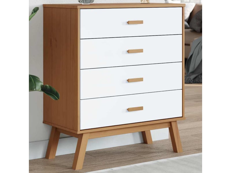  Armoire à tiroirs, commode olden blanc et marron bois de pin solide shl73051  - Conforama B