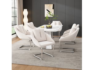 Lot de 6 chaises de salle à manger pivotantes en velours beige