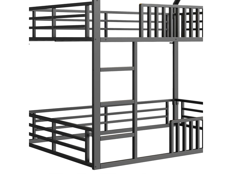  Lit superposé140x200cm - forme cabane avec led - lit superposé enfant - métal noir, barrières de sécurité - garde-corps  - Conforama D