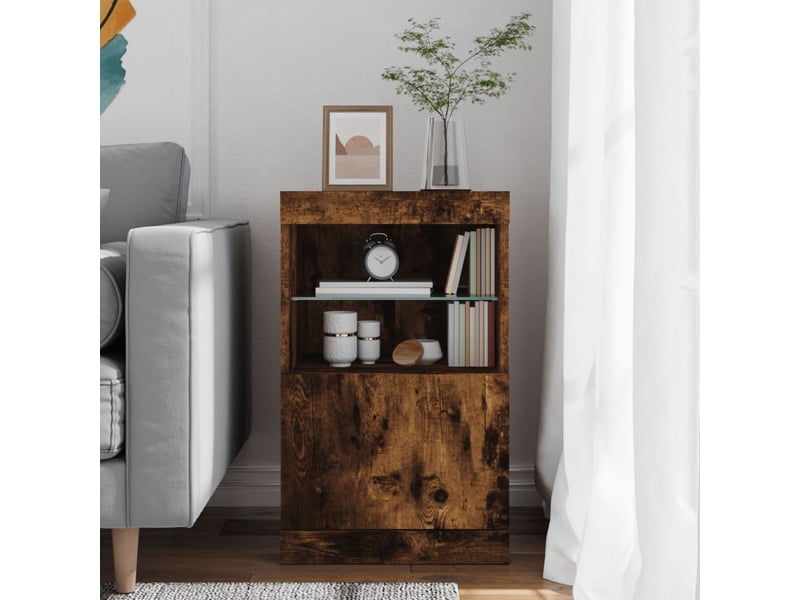  Buffet - bahut - meuble de rangement avec lumières led chêne fumé 41x37x67 cm  - Conforama D