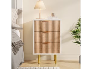 Table de chevet, table basse avec rangement, 3 tiroirs, blanc et bois clair, pour chambre à coucher et salon