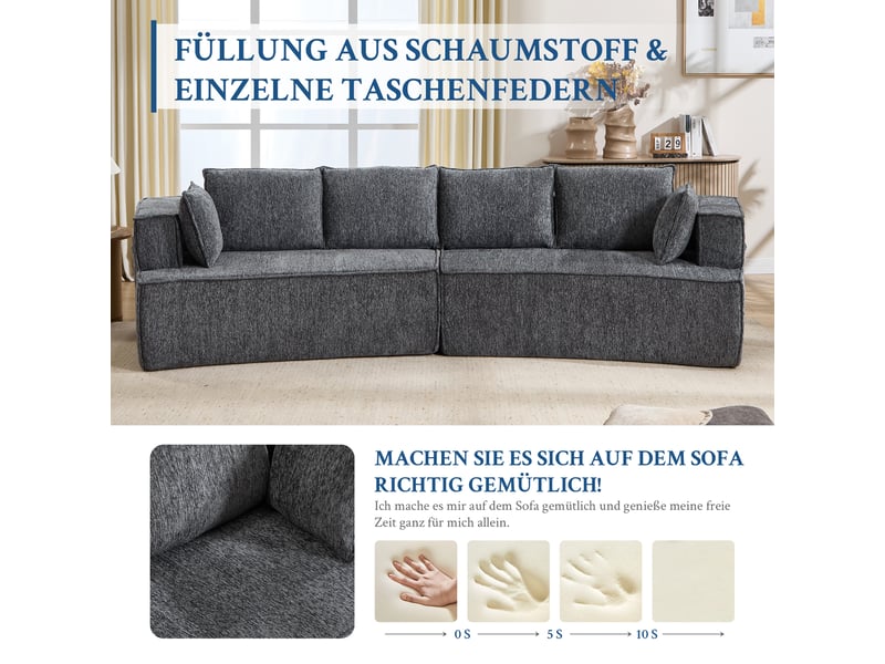  Canapé modulable, canapé 2 places, en velours tricoté, gris foncé, assise profonde, pour salon, design moderne  - Conforama W