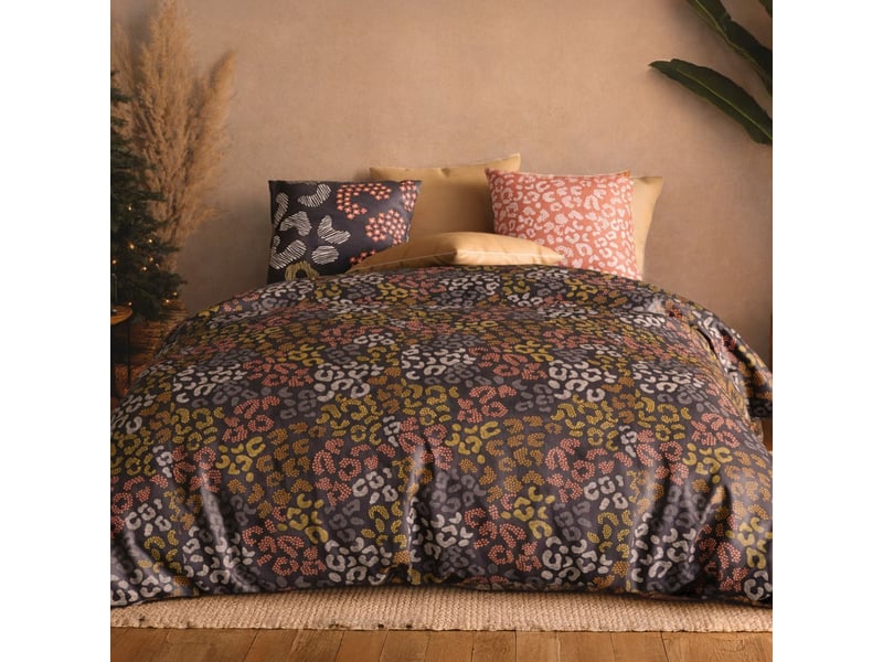  Parure housse de couette 240x220cm + 2 taies motif graphique brun et corail 100% coton - lilwen LILWEN - Conforama A