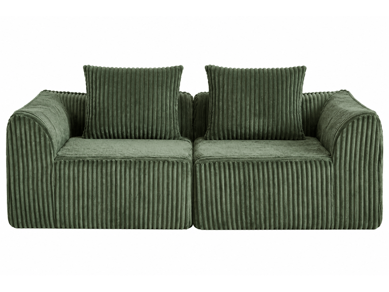  Canapé modulable en velours côtelé - lignes courbes, 2 coussins et assise profonde - canapé compressé - vert CozyNest - Conforama A